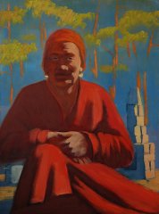 Пожилая женщина в красном. 2017. Холст, масло. 60х80